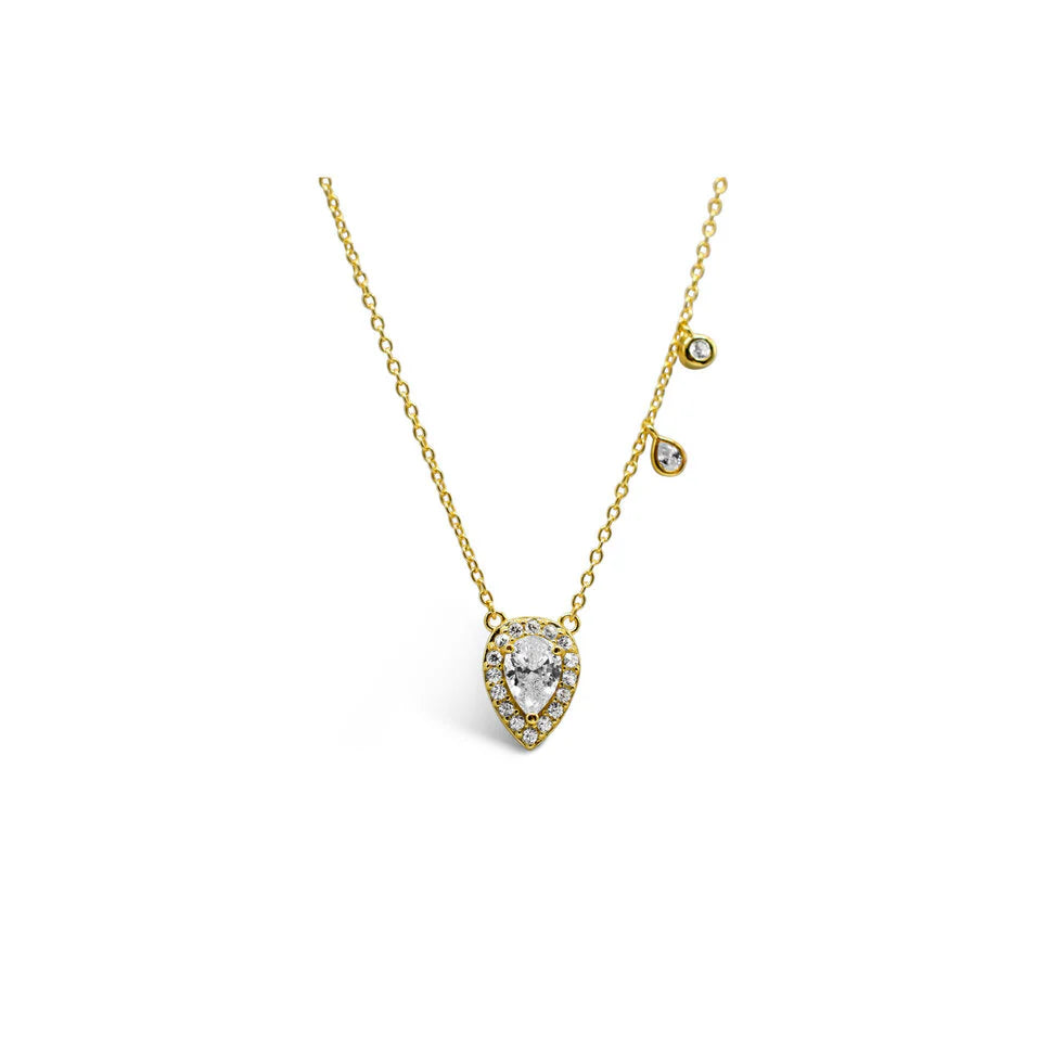 Reversed Teardrop Solitaire Halo Necklace