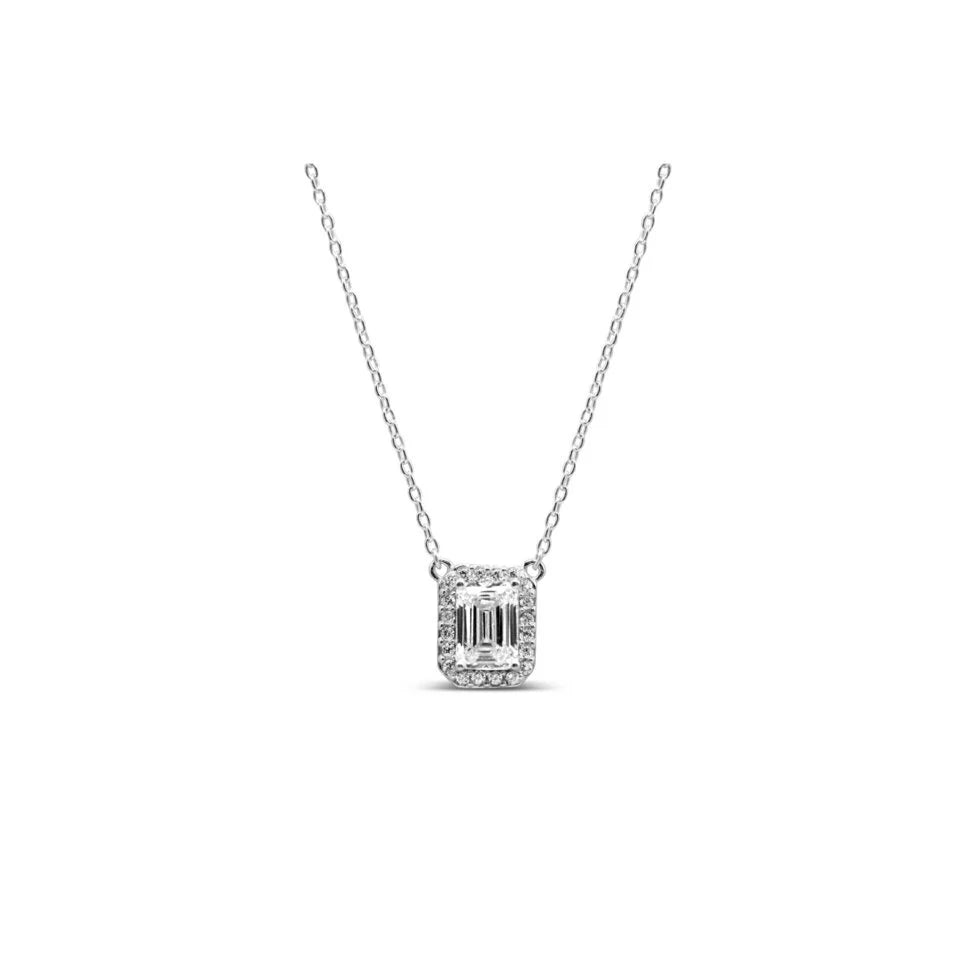 Vertical Baguette Halo Necklace