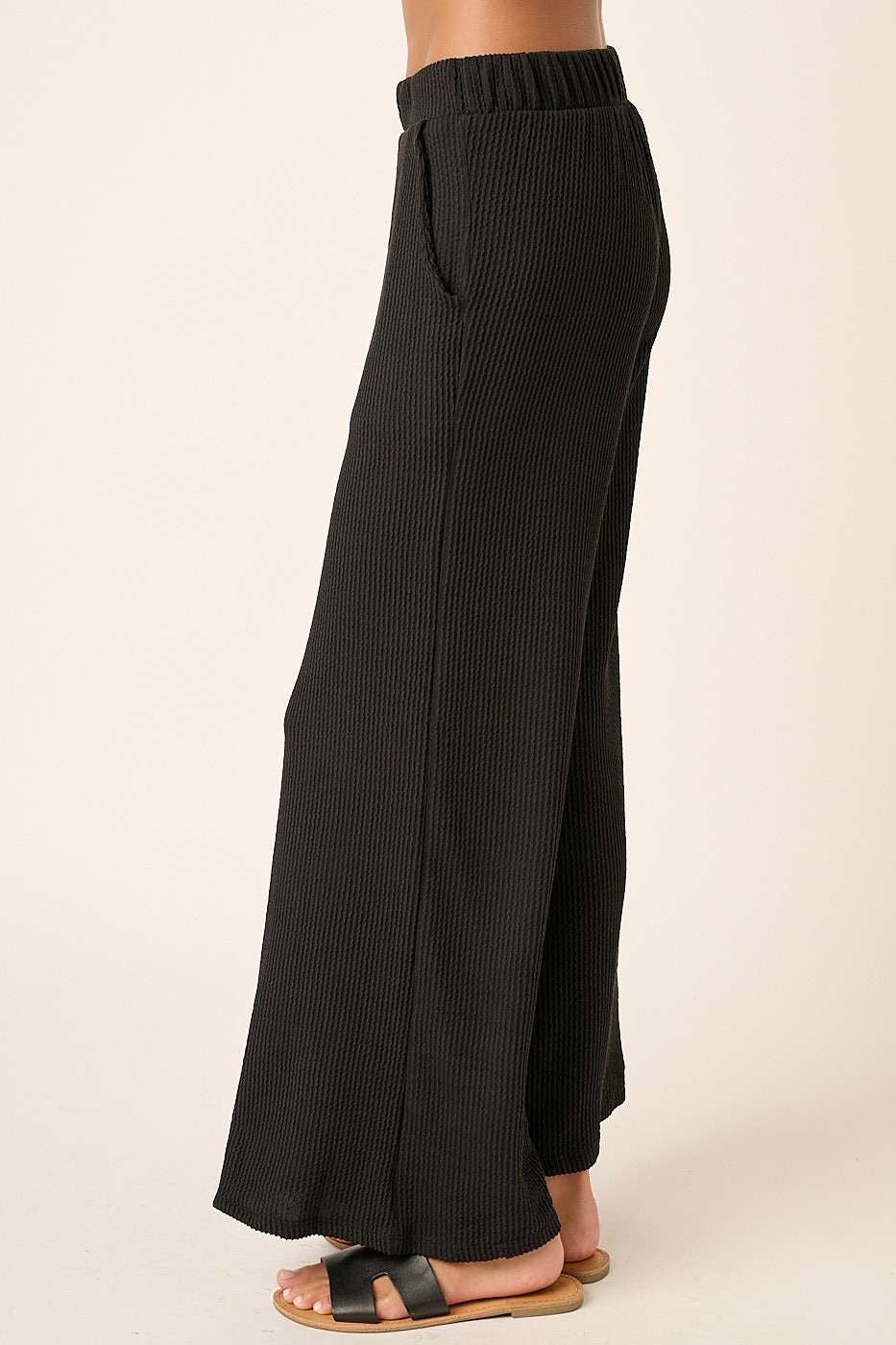 Rib Knit Texture Wide Leg Pants