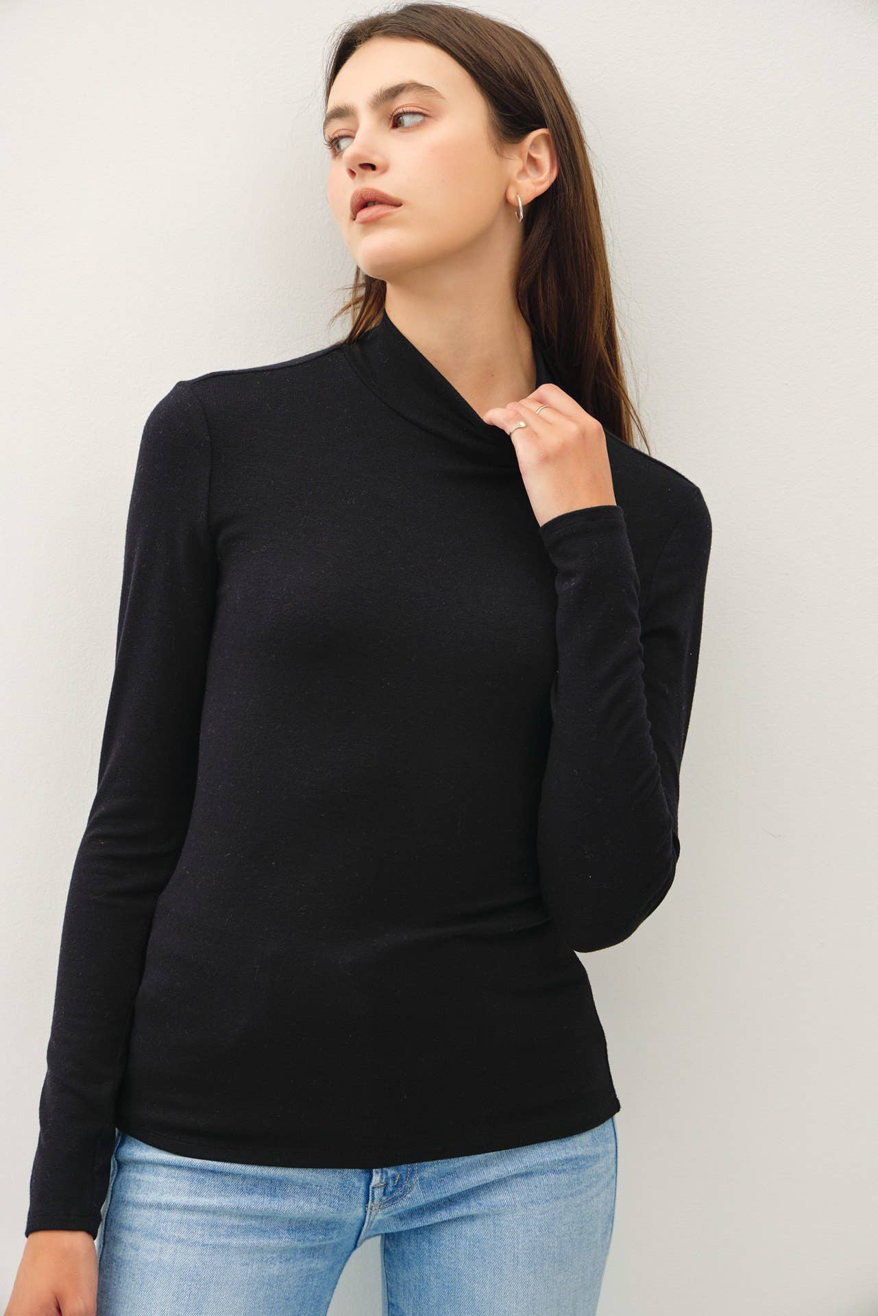 Turtleneck Knit Top | Black