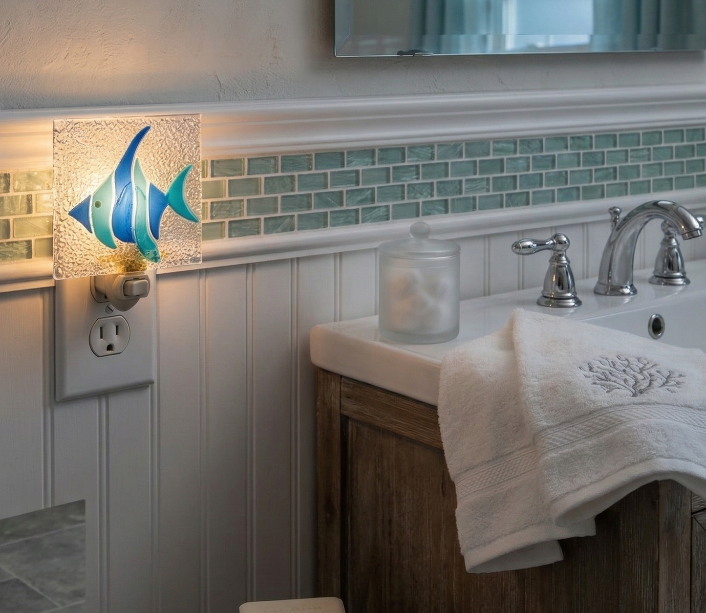Tropical Blue Fish Fused Glass Night Light