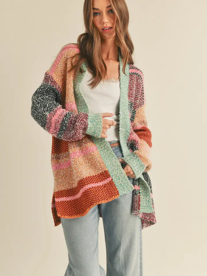 Oversized Color Block Cardigan