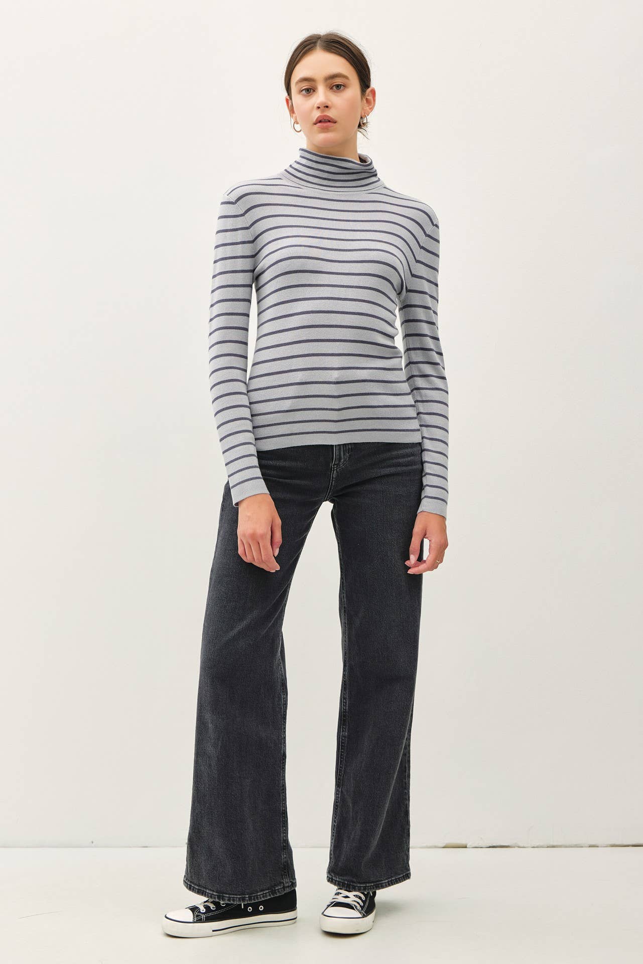 Classic Cut Striped Turtleneck | Slate Blue