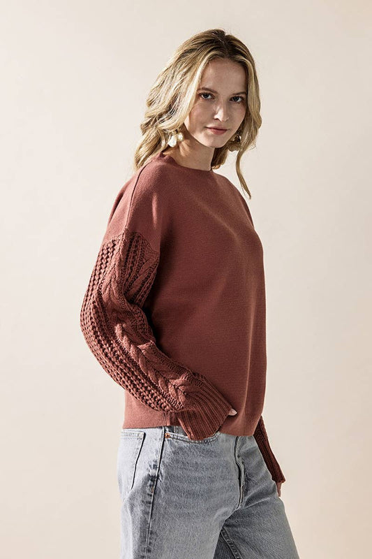 Cable Knit Mixed Media Sweater