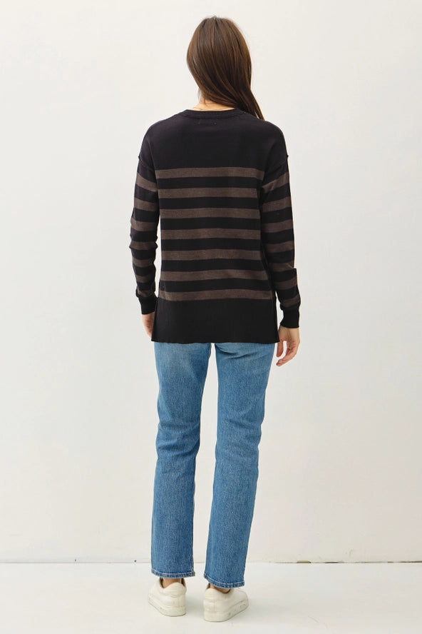 Oversized Striped Basic Sweater | Charcoal