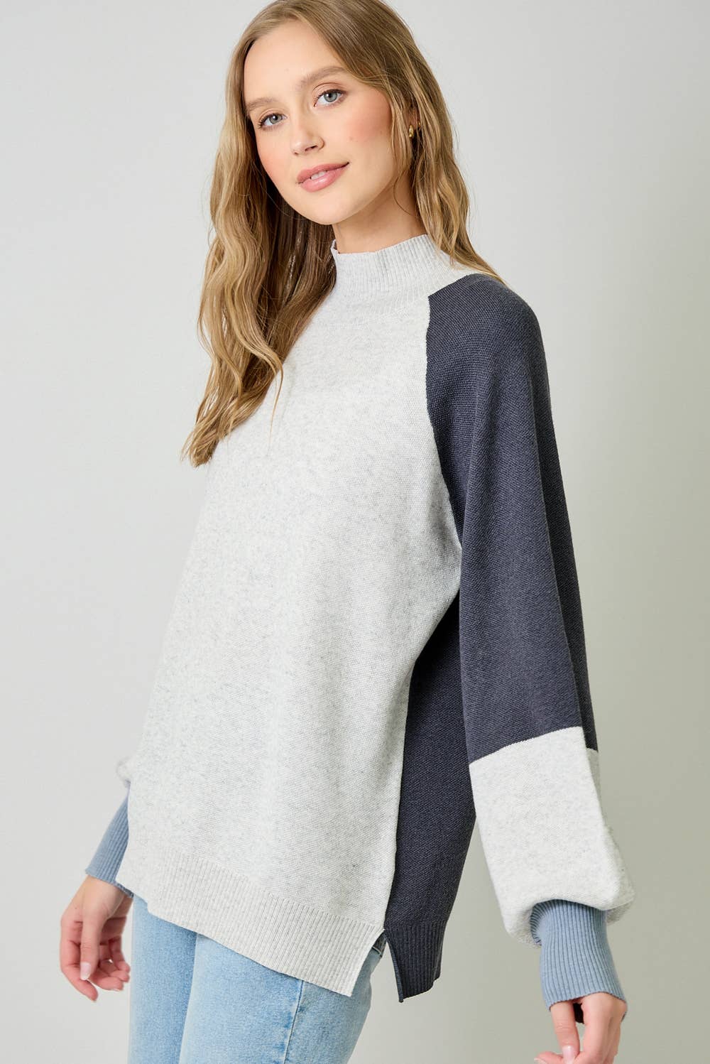 Mock Neck Color Block Sweater