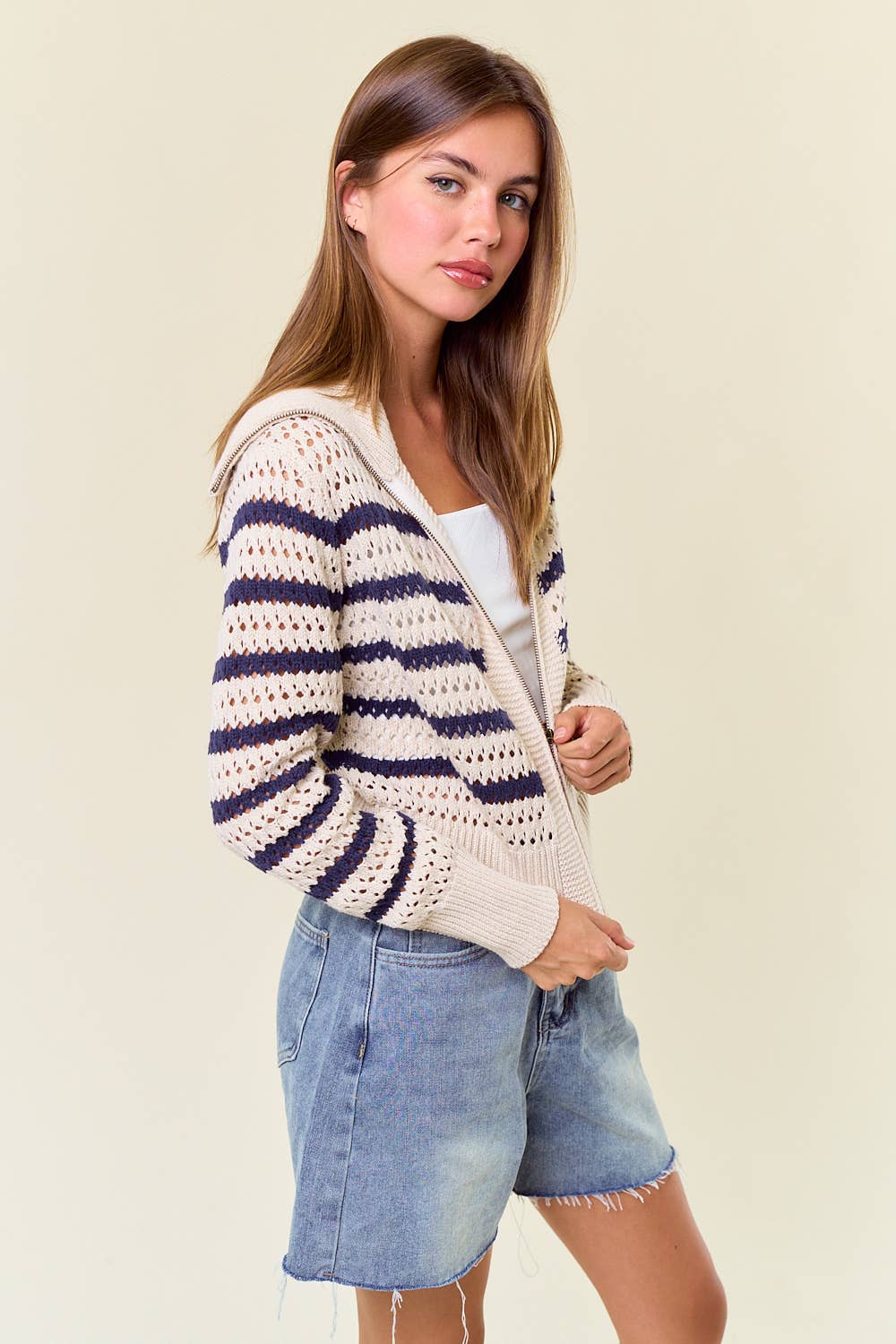 Striped Open Knit Sweater