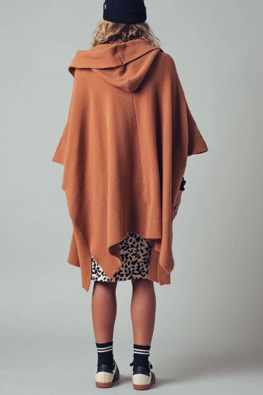 Oversized Hooded Knit Poncho | One Size