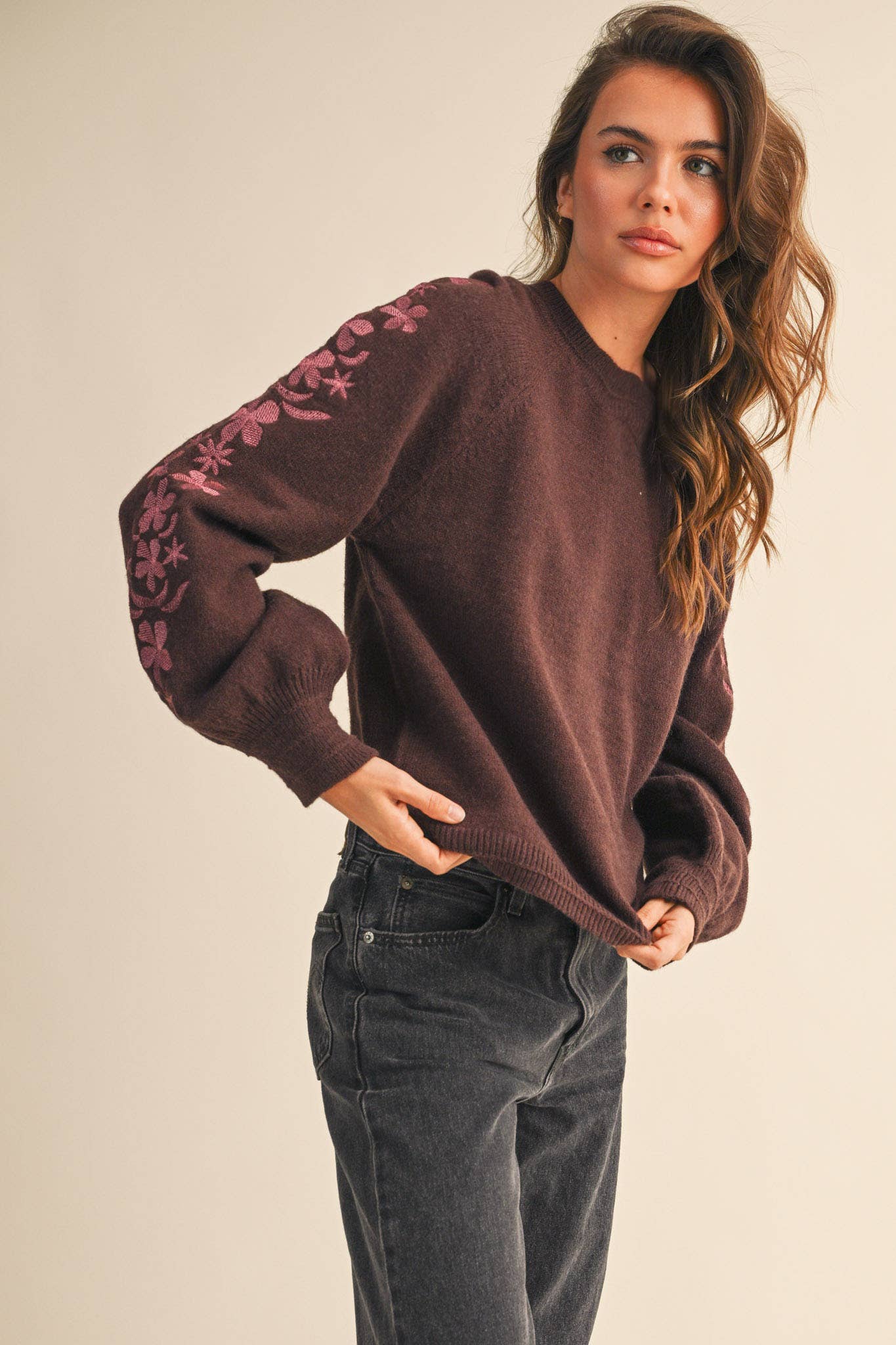 Sweater w/ Floral Sleeves