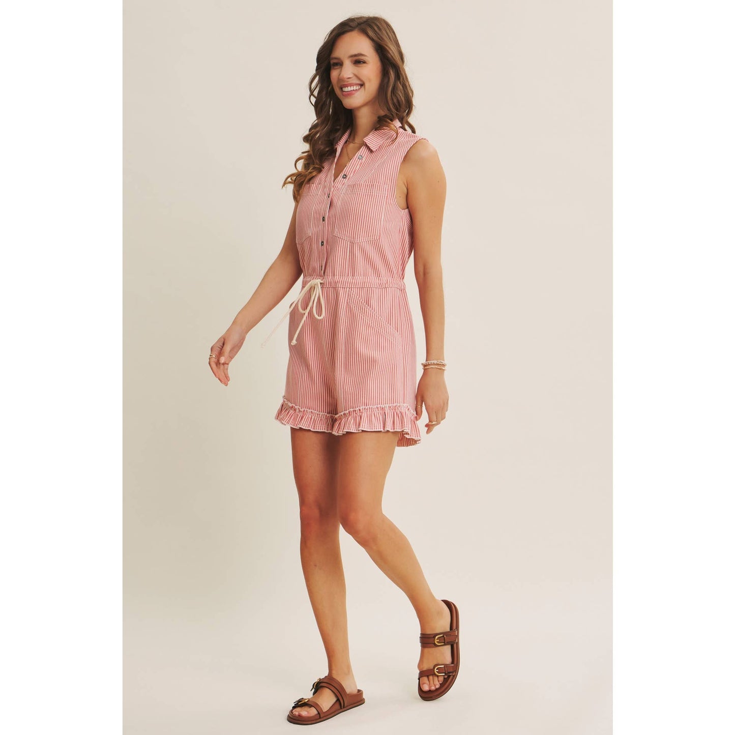 Striped Button-Front Romper