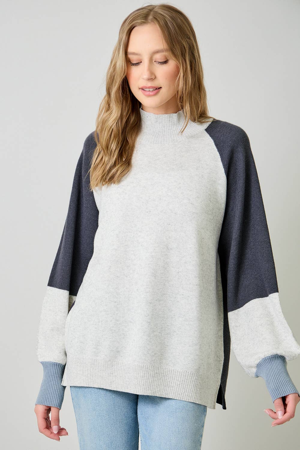 Mock Neck Color Block Sweater