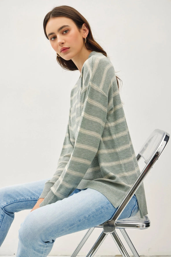 Oversized Brush Striped Basic Sweater