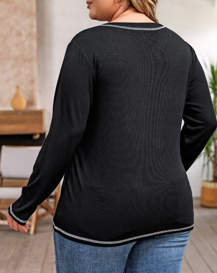 Plus Ribbed Henley Top