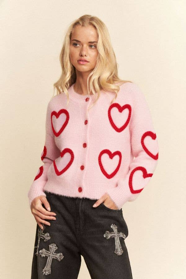 Fuzzy Heart Cardigan