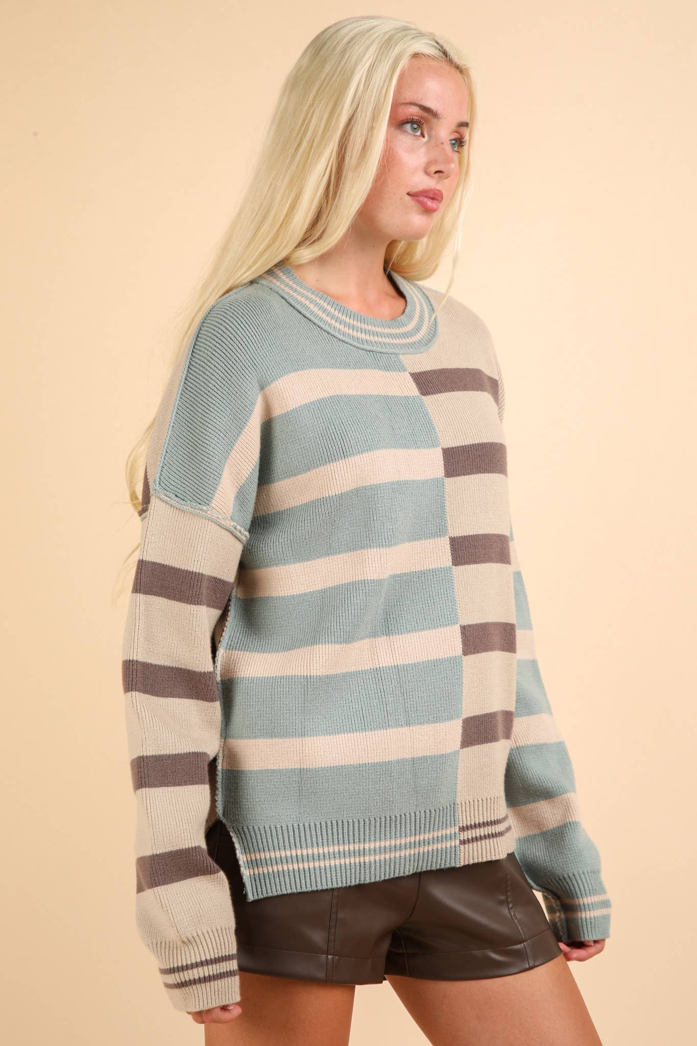 Color Block Oversized Striped Sweater