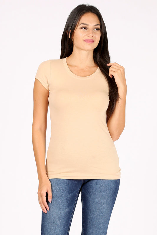 Round Neck Short Sleeve T-Shirt | Khaki
