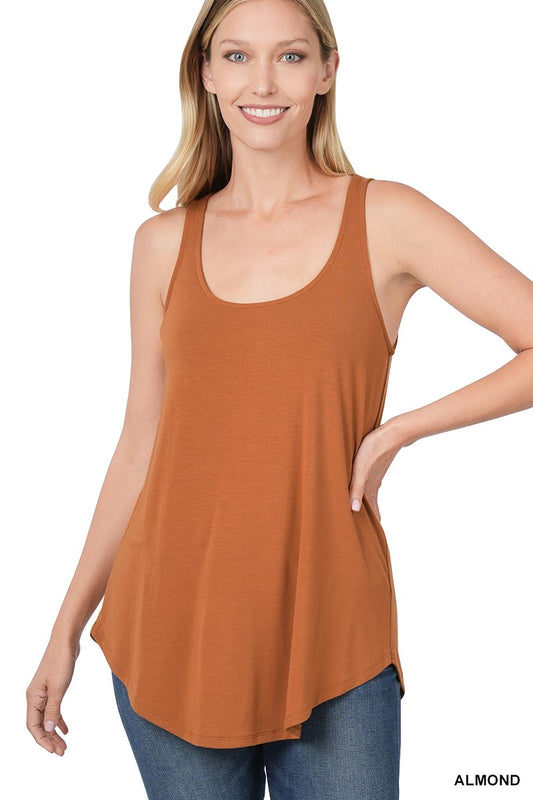 Sleeveless Round Neck & Hem Top | Almond