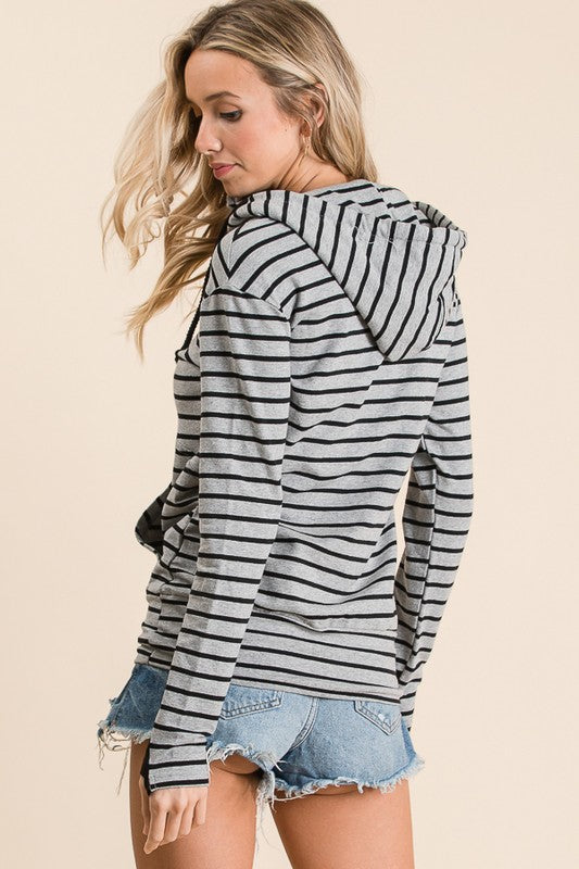 Stripe Half Zipper Hoodie