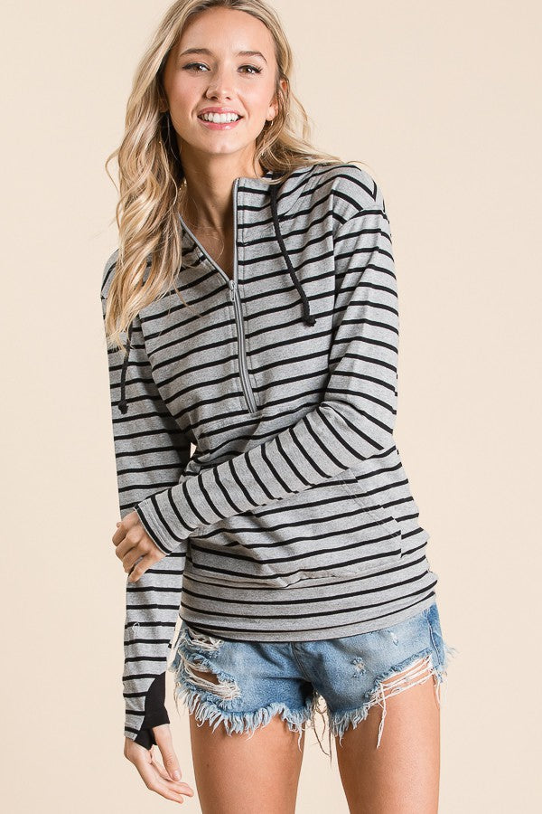 Stripe Half Zipper Hoodie