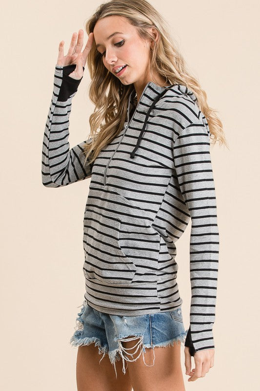 Stripe Half Zipper Hoodie