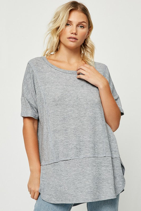 Heathered Boxy Knit Tee | Grey