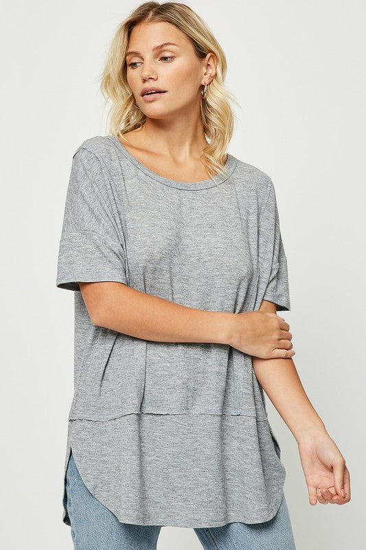 Heathered Boxy Knit Tee | Grey