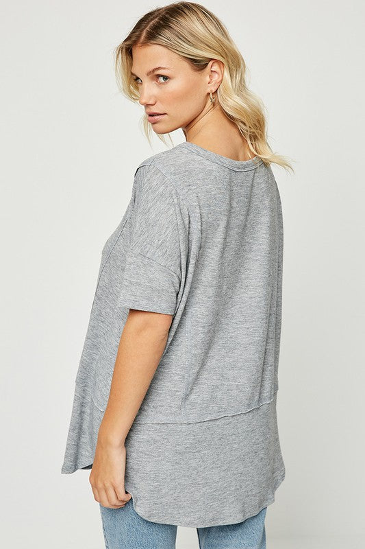 Heathered Boxy Knit Tee | Grey