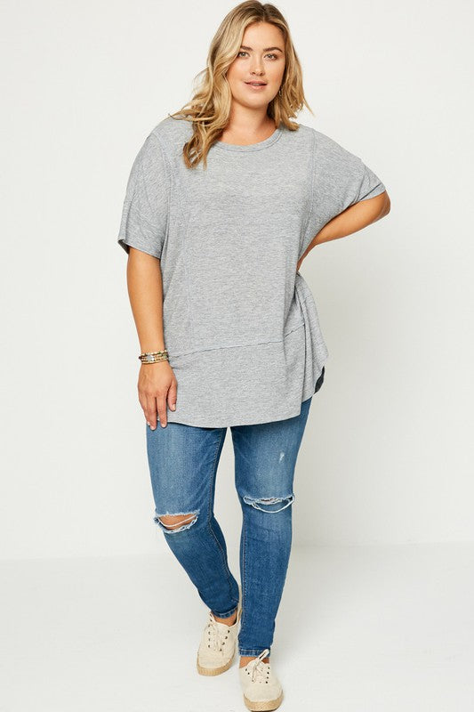 Heathered Boxy Knit Tee | Grey