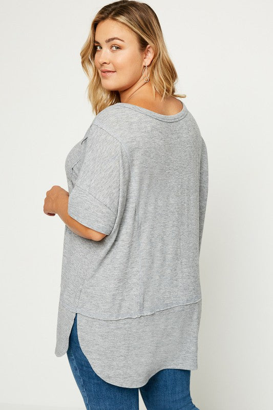 Heathered Boxy Knit Tee | Grey