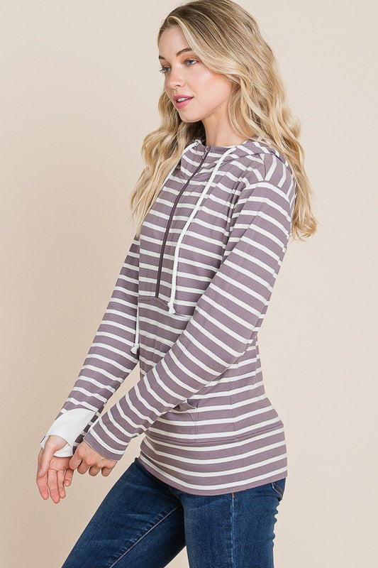 Stripe Half Zipper Hoodie