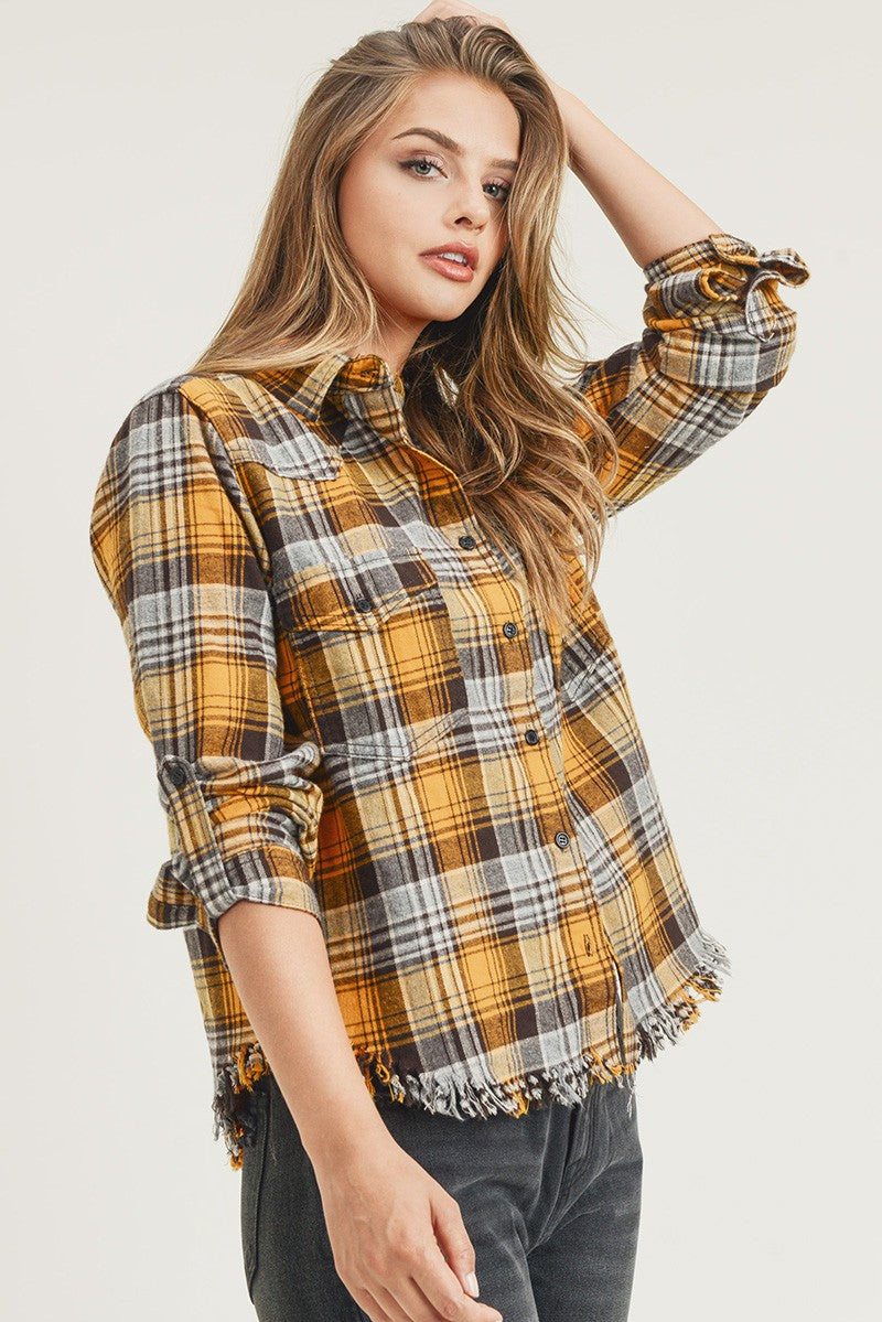 Frayed Hem Plaid Shirt