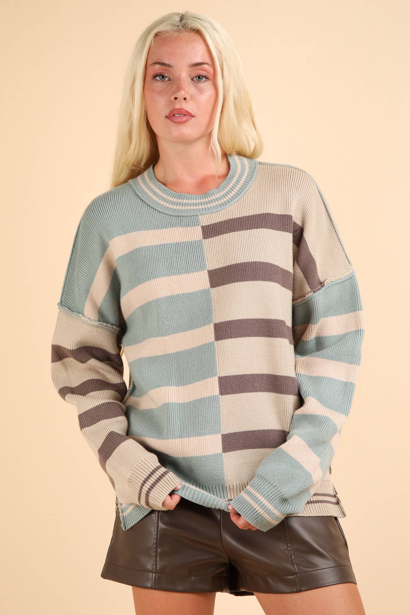 Color Block Oversized Striped Sweater