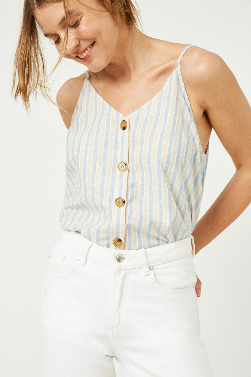 Striped V-Neck Buttoned Cami