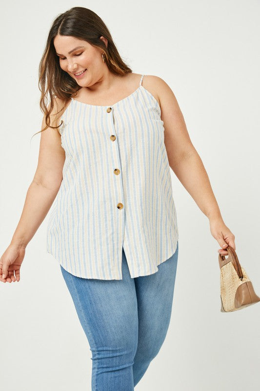 Striped V-Neck Buttoned Cami