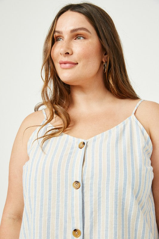 Striped V-Neck Buttoned Cami