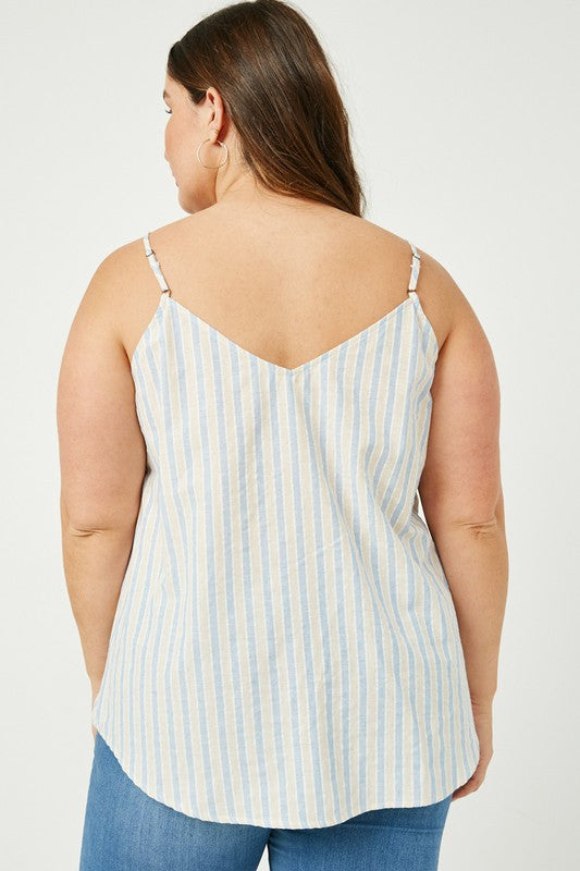 Striped V-Neck Buttoned Cami