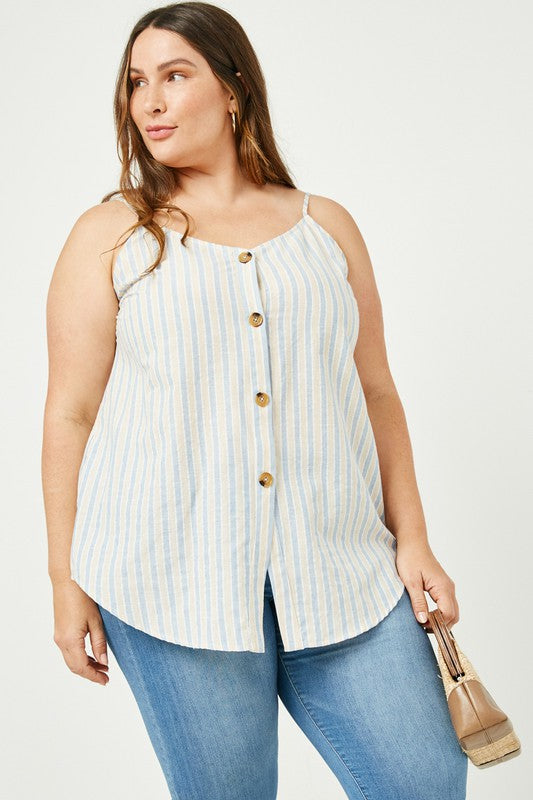 Striped V-Neck Buttoned Cami