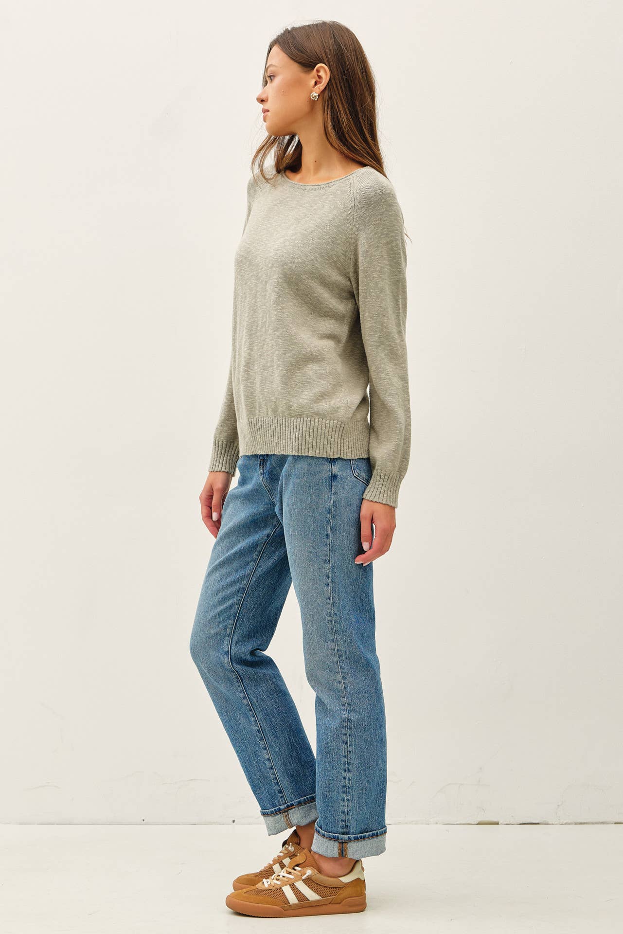 Raglan Sleeve Slub Pullover Sweater | Dusty Sage