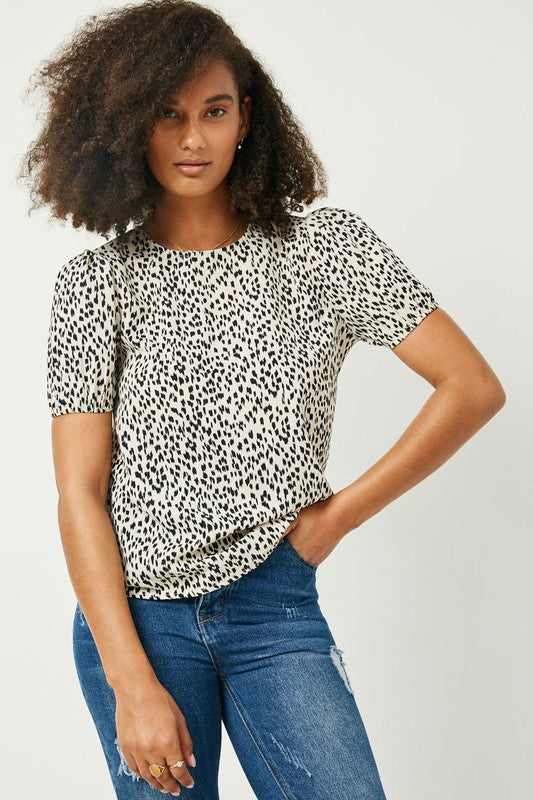 Puff Sleeve Abstract Dot Tee