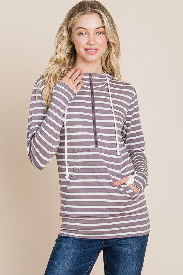 Stripe Half Zipper Hoodie