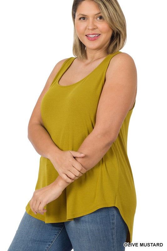 Sleeveless Round Neck & Hem Top | Olive Mustard