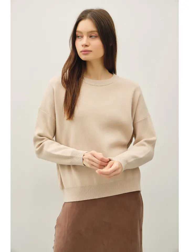 Crew Neck Boxy Fit Sweater | Cream Beige