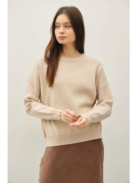 Crew Neck Boxy Fit Sweater | Cream Beige