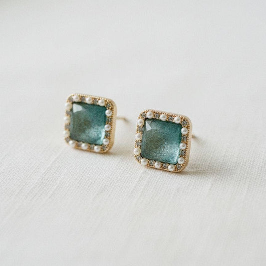 Blue CZ Geometric Stud Earrings