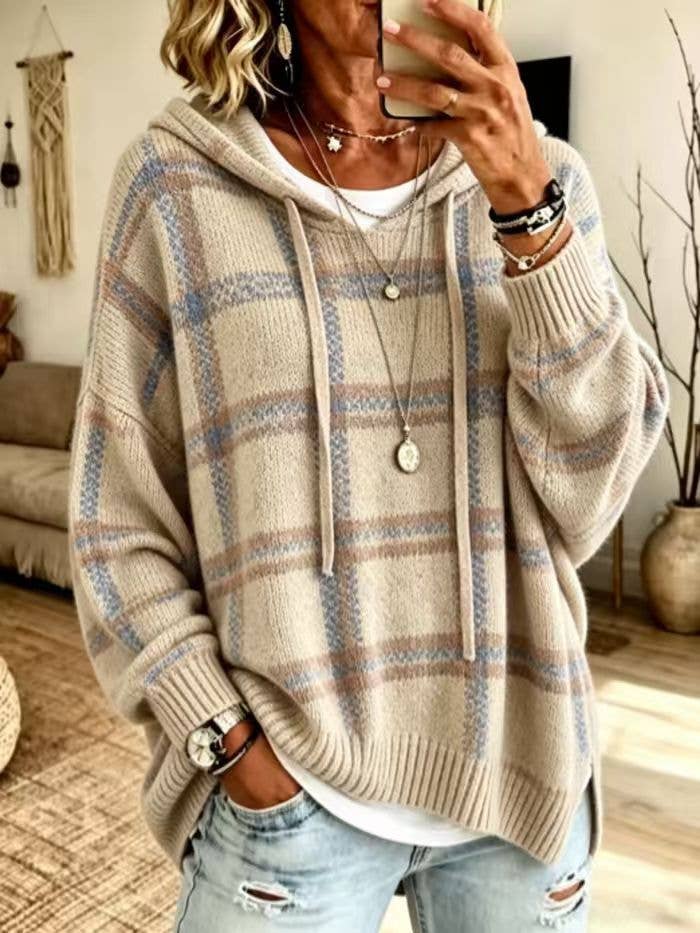 Plaid Pullover Hoodie Sweater