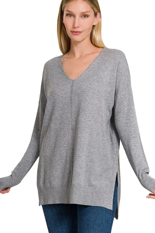 High-Low Hem Front Seam Sweater | Heather Grey