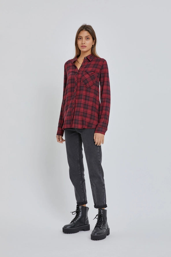 Classic Plaid Flannel Shirt | Burgundy