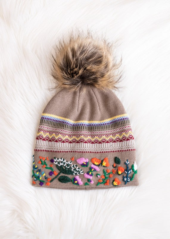 Pom Hat | Lux Floral Embroidered Pattern