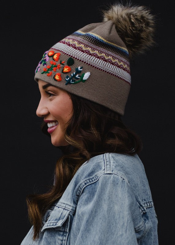 Pom Hat | Lux Floral Embroidered Pattern