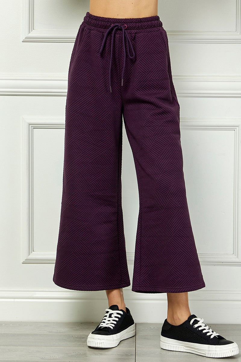 Textured Wide Leg Pants Set | Plum